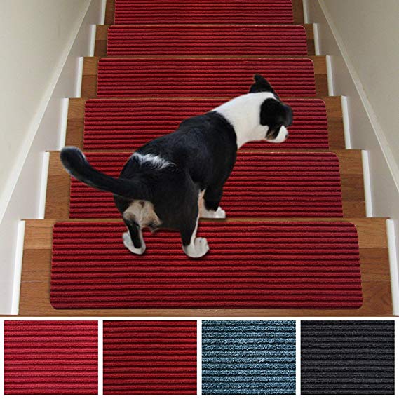 Antdle Stair Carpet Treads Non Slip Set of 13 Indoor Stair Tread Rugs Mats Rubber Backing (30 x 8 inch),Bright Red