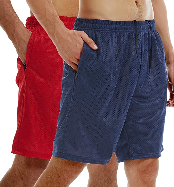 Vogyal Mens Mesh Athletic Running Shorts with Zipper Pockets