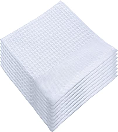 The Accented Company Dish Cloths, Set of 8 - Egyptian Cotton Dish Towels - Absorbent, Fast Drying, Waffle Weave Towel Set with Hanging Loop (12x12 in, White)