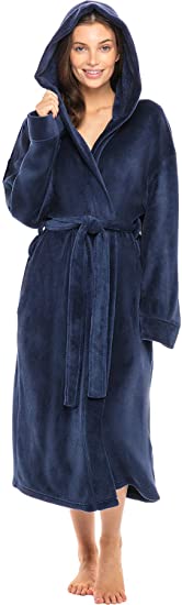 Alexander Del Rossa Women's Soft Fleece Robe with Hood, Warm Bathrobe