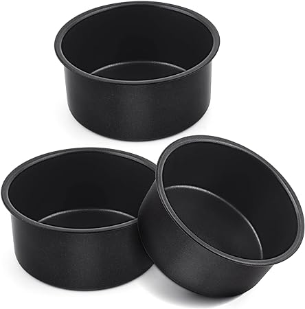 4 Inch Cake Pan Set of 3, E-far Nonstick Stainless Steel Mini Round Cake Pans Tin, Small Size for Baking Smash Cakes/Cheesecake, Non-Toxic & Healthy, Straight Side & 2 Inch Deep