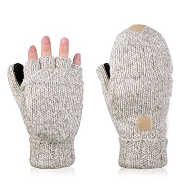Vbiger Winter Gloves Warm Wool Mittens With Mitten Cover