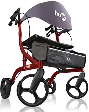 Drive Medical Hugo Explore Side-Fold Rollator Walker with Seat, Cranberry 1 count