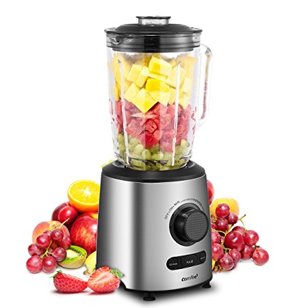 Comfee 500W Professional Smoothie Blender with 3 Preset Programs (Ice crush, Pulse, Smoothie) Variable Speeds control and 48 ounce BPA Free Glass Jar