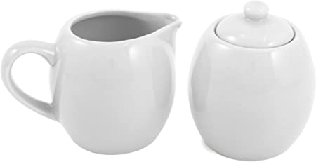 White Ceramic Creamer and Sugar Service Set with Lid