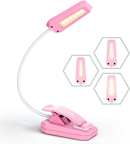 Vont Book Light, Reading Light, Rechargeable Book Light for Reading in Bed, (60 Hours) Eye Protection LEDs Reading Lamp, Clip On Light, Clamp Light, Bed Lamp, 3 Modes, Warm White (Pink)