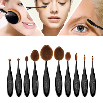 Makeup Brushes BESTOPE 2016 Professional 10 Pcs Soft Oval Toothbrush Makeup Brush Sets Foundation Brushes Cream Contour Powder Blush Concealer Brush Makeup Cosmetics Tool Set