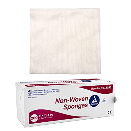 Dynarex Non-Sterile Non Woven Sponge, 4x4 Inch, 200 Count