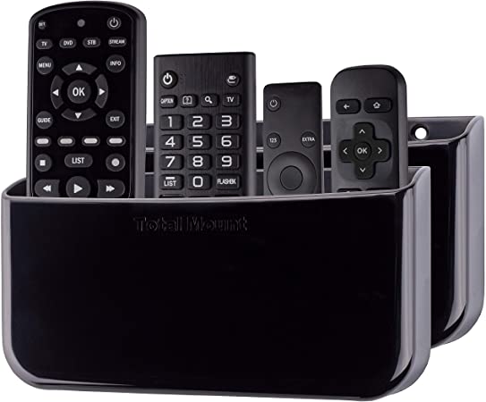 TotalMount Hole-Free Remote Holders - Eliminate Need to Drill Holes in Your Wall (for 3 or 4 Remotes - Black - Quantity 2)