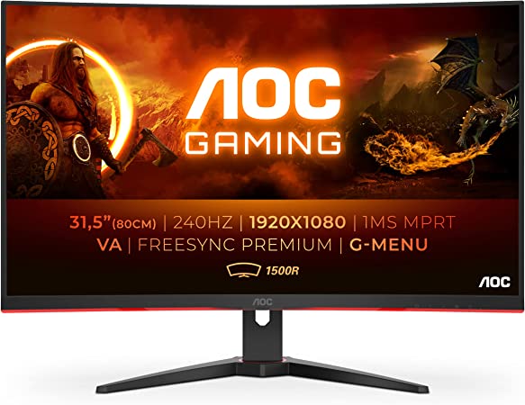 AOC Gaming C32G2ZE - 32 Zoll FHD Curved Monitor, 240 Hz, 1ms, FreeSync Premium (1920x1080, HDMI, DisplayPort) schwarz/rot