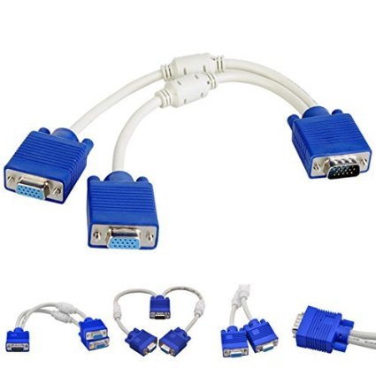 Honsky 1 More Sturdy Premium High Resolution VGA Y Splitter Cable for Dual Computer Monitor SetupsWith Ferrite Bead for Anti-inference 1-FT VGA  SVGA 1 Source to 2 Displays Splitter Cable 15-pin HD-15 VGA Cable Double Female to Male End VGA Cable Splitter Switch For Two 2 Monitor Computer VGA Cables Connector and Adapter InterfaceVGA Audio and Video Cables and Interconnects for Security and SurveillanceEducational Company Training Center Conference Room Home - 1 FT New Version HS-VG01B