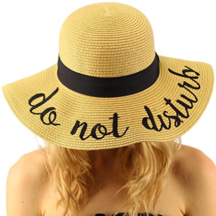Fun Verbiage Elegant Wide Brim 4" Summer Derby Beach Pool Floppy Dress Sun Hat