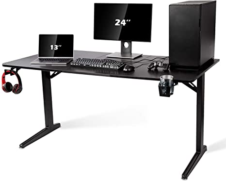 TOPSKY Gaming Desk Large Surface 63’’x31.5’’ with Cup Holder, Headphone Hook and Cable Management (Black)