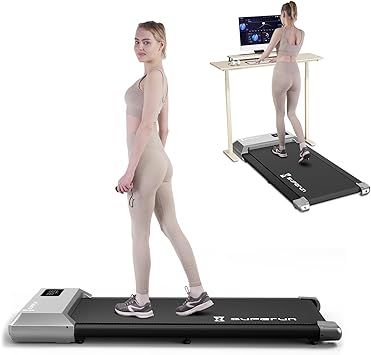 SupeRun Walking Pad, 2 in 1 Under Desk Treadmill, Low Noise Compact Walking Pad with Remote Control, 2.5 HP Portable Treadmill Desk Workstation with 300lbs Capacity, LED Display