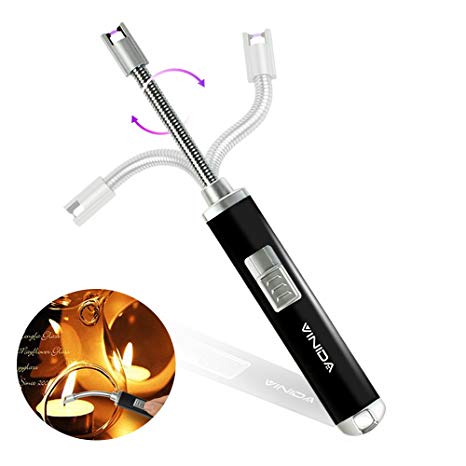 Electric Arc Lighter Flexible Candle Lighter - USB Rechargeable Flameless Windproof Extended Lighter with 360°Flexible Neck for Candles Camping Grilling BBQ Gas Stoves and Fireworks, No Spark & Smell