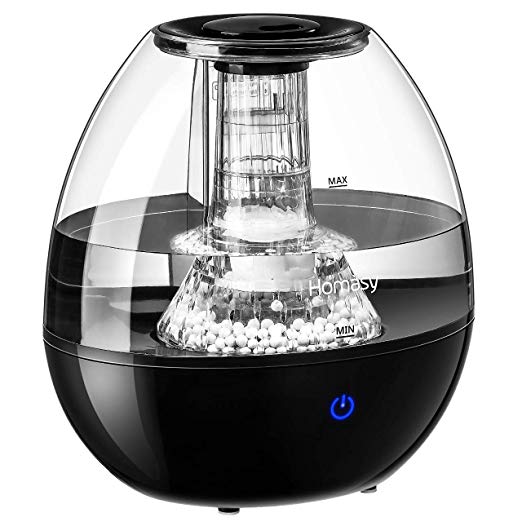 Homasy Ultrasonic Humidifier with Stone Filter, Cool Mist Humidifier with 3 Modes, Light On&Off, [Whisper Quiet] Easy to Refill and Clean Humidifiers for Nursery, Baby, Home