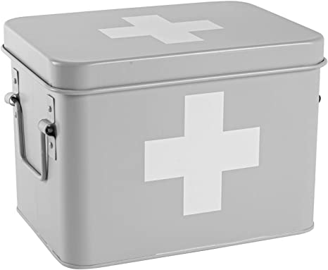 Harbour Housewares Vintage First Aid Storage Canister - Metal Square Box Airtight Seal - Grey