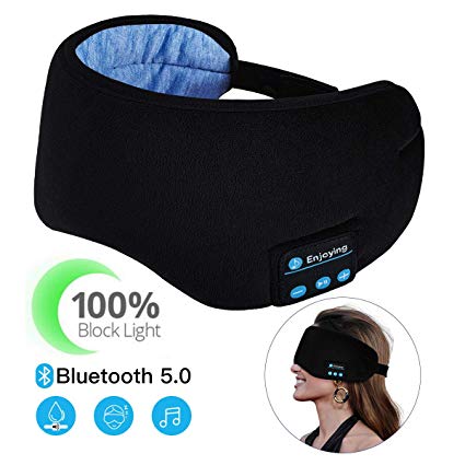 Sleep Headphones Bluetooth Wireless Eye Mask - CaseBuy Music Travel Sleep Mask Wireless 5.0 Bluetooth Handsfree Sleep Eye Shades Built-in Speakers Microphone Handsfree Adjustable Washable (Black)