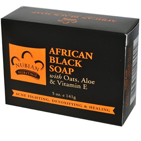 Nubian Heritage African Black Soap With Shea Butter Oats and Aloe Deep Cleansing 5 Oz (5 Pack)