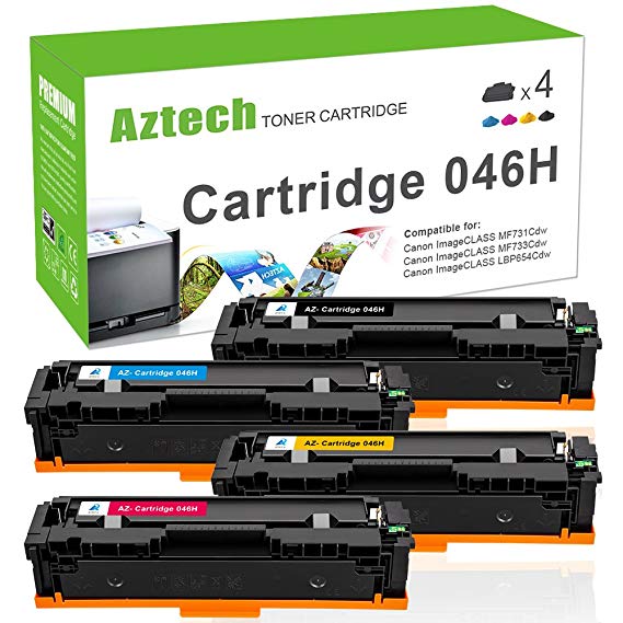 Aztech 4PK High Yield Cartridge 046 Compatible for Canon Cartridge 046 046H CRG 046H 046 Canon Color ImageCLASS MF733Cdw, Color ImageCLASS MF731Cdw, Color ImageCLASS MF735Cdw LBP654cdw Laser Printer