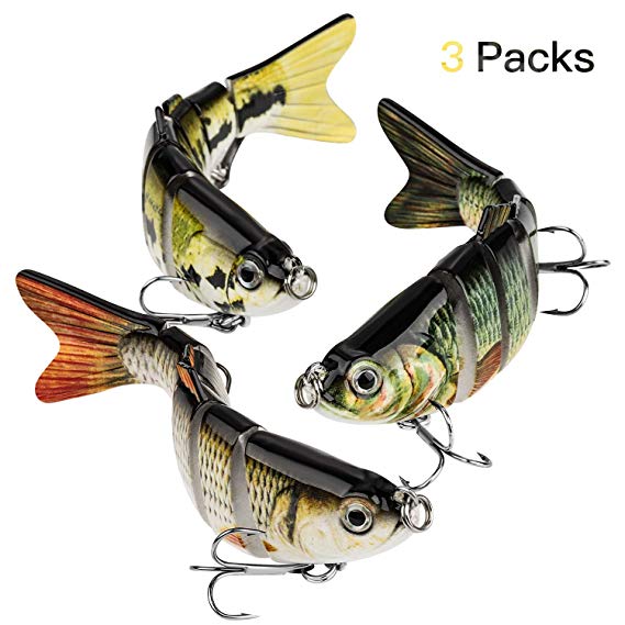 Fishing Lures Lifelike Topwater Bass Lures Artificial Multi Jointed Swimbaits Carbon Steel Hard Bait，Pack of 3