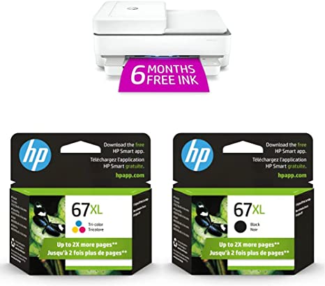 HP Envy 6455e Wireless Color All-in-One Printer (223R1A) & 67XL Tri-Color High-Yield Ink Cartridge | 3YM58AN & 67XL Black High-Yield Ink Cartridge | 3YM57AN