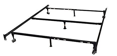 7-Leg Heavy Duty Adjustable Metal Queen Size Bed Frame with Center Support Rug Rollers and Locking Wheel