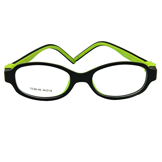 EnzoDate Kids Optical Eyeglasses Size 46/16 No Screw Bendable, Children Glasses Frame, Teens Glasses, TR90 & Silicone Safe Flexible Frame (black/green)