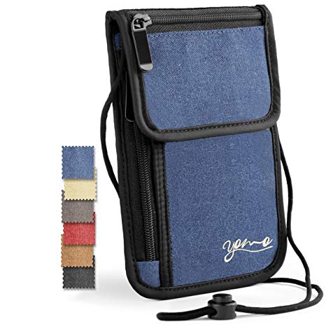 Passport Holder- by YOMO. RFID Safe. The Classic Neck Travel Wallet. (Blue-Deluxe)