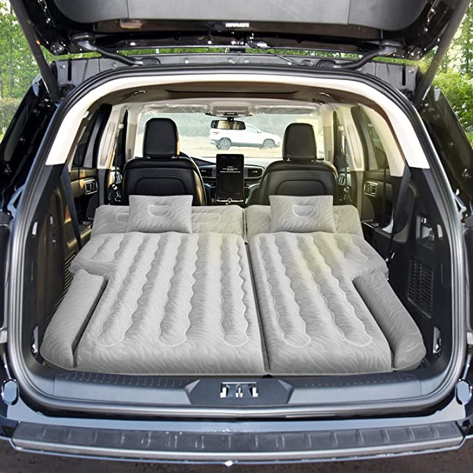 SUV Air Mattress Umbrauto Car Air Mattress 2022 Upgraded Flocking and Extra Thick Oxford Surface Car Sleeping Bed for SUV with Electric Air Pump,3M Charging Cable, Car Strap Hanger