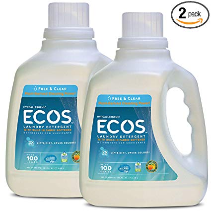 Earth Friendly Products Ecos 2x Liquid Laundry Detergent, Free & Clear, 100-Ounce Bottle (Pack of 2)