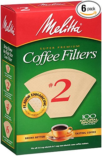 Melitta Cone Coffee Filters, Natural Brown, No. 2, 100-Count Filters (Pack of 6)