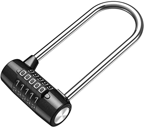 KeeKit 5 Digit Combination Padlock, 4.65 Inch Long Shackle Resettable Padlock, Lengthened Gym Lock Waterproof for School, Employee, Gym & Sports Locker, Gate, Case, Toolbox, Fence - Black