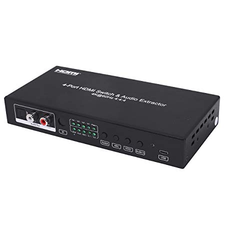 E-SDS 4-Port 4K@60Hz HDMI Switch with Audio Extractor & Embedder,4x1 HDMI 2.0 Switcher with IR Supports HDCP2.2/1.4, HDR10, ARC, EDID, Full HD