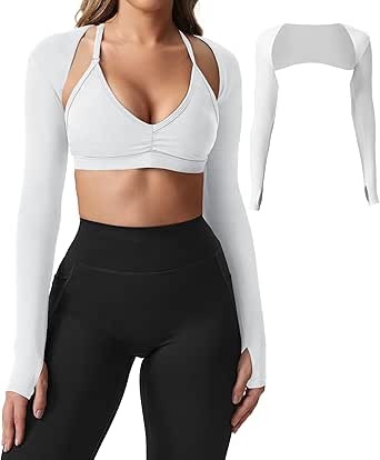 YEOREO Women Crop Top Long Sleeve Bolero Open Front Workout Cropped Shirts Sports Shrug