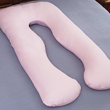 U Shaped Pregnancy Pillow Maternity Body Pillow With Invisible Zipper Removable Cover, 100% Cotton Fabric, Pink, 56 X 32 Inch