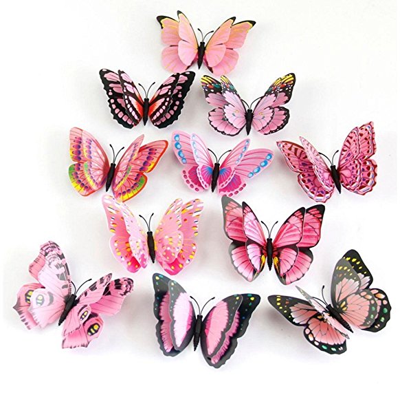 12Pcs 3D Butterfly Magnet Wall Stickers Vovotrade® Thanksgiving Christmas (Pink)