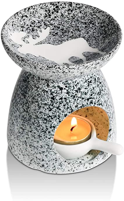 ComSaf Essential Oil Burner Wax Melt Burner with Candle Spoon, Aromatherapy Aroma Burner Ceramic Oil Diffuser Candle Tealight Oil Warmer Yoga Spa Home Bedroom Decor Christmas Housewarming Gift