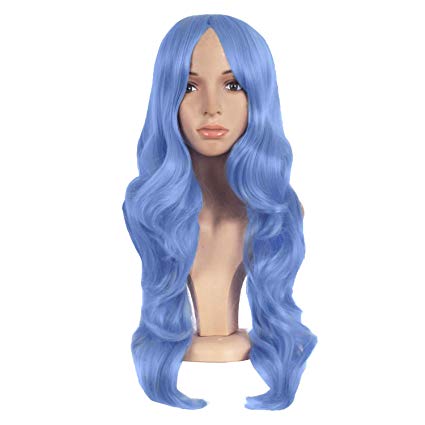 MapofBeauty 24 Inch/60cm Charming Synthetic Long Wavy Side Bangs Women Party Anime Cosplay Wig (Periwinkle)