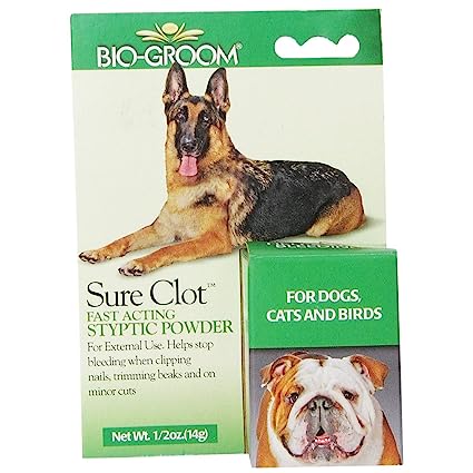 Bio-Groom Sure Clot Fast Acting Styptic Powder for Dogs, Help Stop Bleeding from Clipping Nails, Trimming Beaks, and Minor Cuts, Comes, Performance, and Satisfaction 14g