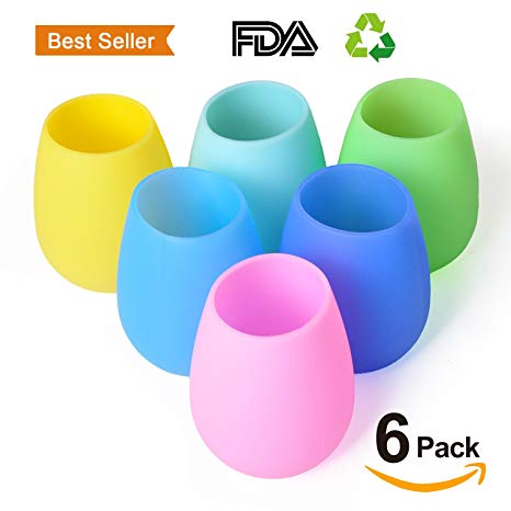 Unbreakable Silicone Wine Glasses Set of 6 for Camping Travel Picnic Party Pool Beach, BPA Free Shatterproof Rubber Collapsible Outdoor Beer Cups 6 Colors by Mofason