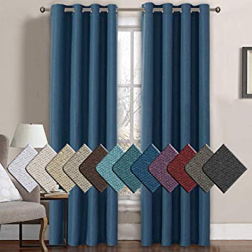 H.VERSAILTEX Linen Curtains Room Darkening Light Blocking Thermal Insulated Heavy Weight Textured Rich Linen Burlap Curtains for Bedroom/Living Room Curtain, 52 by 84 Inch - Navy (1 Panel)