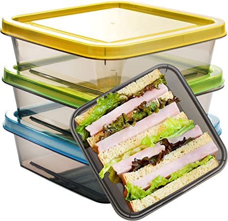 Youngever 3 Pack Sandwich Containers for Lunch Box, Reusable Food Storage Containers, Meal Prep Containers (Single Sandwich 20 Ounce)