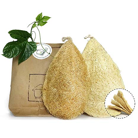 Natural Dish Scrubber | Pack 2 Vegetable Sponge for Kitchen |100% Loofah Plant | Cellulose Scouring Pad | Biodegradable Compostable Dishwashing | Zero Waste Product | Luffa Loofa Loufa Lufa