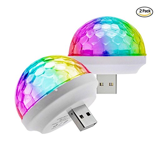 USB Disco Ball Party Light MINI Portable Strobe Lights for Kid's Birthday Parties Stage DJ Lighting Christmas Disco Decorations (2-Pack)