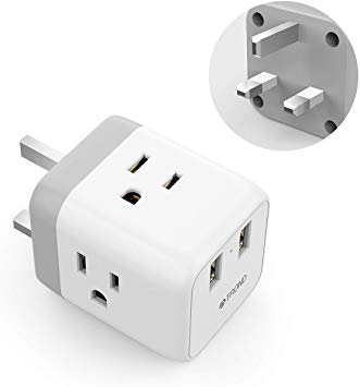 UK Ireland Hong Kong Power Adapter, TROND 5 in 1 UK Travel Plug Adapter with 2 USB Ports, 3 American Outlets, for Canada to England Scotland Singapore Malaysia, Type G