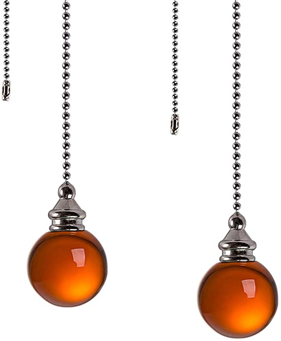 Ceiling Fan Pull Chain Set - 2 pieces Amber Crystal Ball 30mm Diameter Fan Pull Chains 20 Inch Ceiling Fan Chain Extender with Chain Connector Home Wedding Decor Ornament Pendant