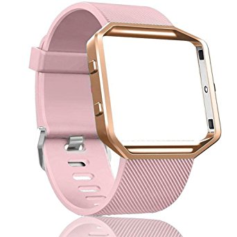 Fitbit Blaze Bands, Olytop Silicone Classic Bracelet Replacement Wristband strap with frame for Fitbit Blaze Smart Fitness Watch (Light Pink Band Rose Gold Frame, Small (5.3''-6.7''))