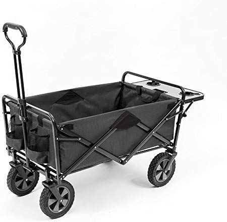 Mac Sports Collapsible Outdoor Utility Wagon with Folding Table and Drink Holders, Gray (Renewed)