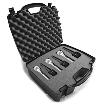 Cardioid Dynamic and Vocal Microphone Hard Case w/ Dense Internal Customizable Foam – Fits up to Six Shure microphones – Shure SM58 , Shure SM57 , Shure BETA 58A , PG48-XLR , PGA58 and More